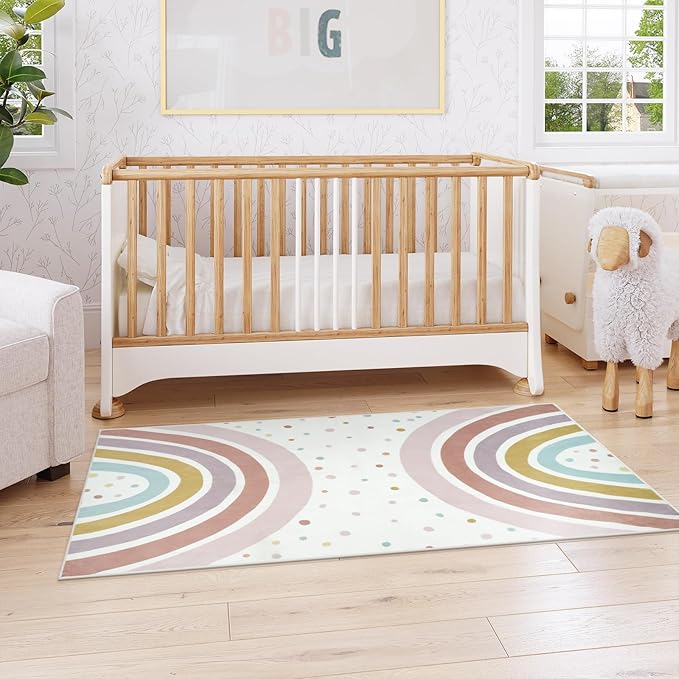 STARUIA Washable Rainbow Rug for Girls Bedroom, Boho Classroom Rug Small 3x5 Area Rugs for Kids Room, Soft Kids Carpet Non-Slip Nursery Rugs for Playroom Tent Baby Dorm