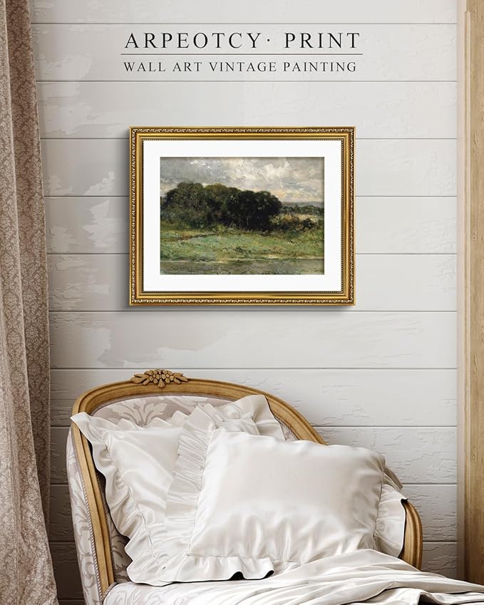 ARPEOTCY Vintage Gold Framed Large Wall Art, Swale Land Scenery Retro Paintings, Canvas Prints Artwork with Antique Frame, Victorian Wall Picture Decor for Room Gallery Living Room 16x20 inch