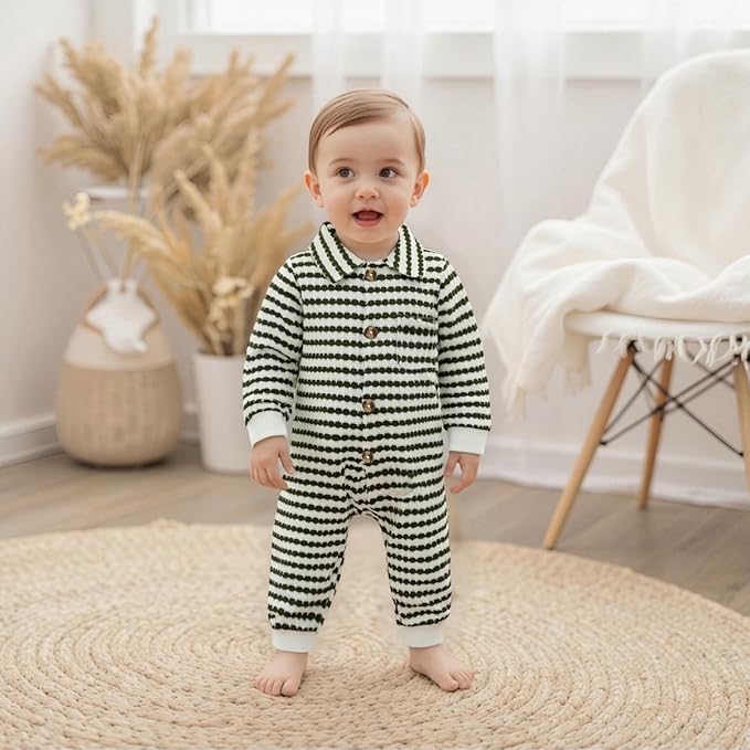 Thorn Tree Baby Boys Clothes Infant Knit Romper Long Sleeve Newborn Outfits Button Closure Onesie Turn Down Collar Jumpsuit