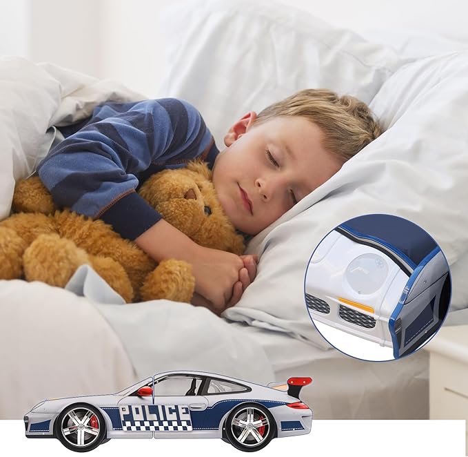 Bed Frames for Kids, Hero Patrol Police Car Bed Wooden Platform Bed Frame with LED Lights, Twin Size Chidren Bed Frame with Wood Slat Support, Fits Standard Twin Mattres (Blue)