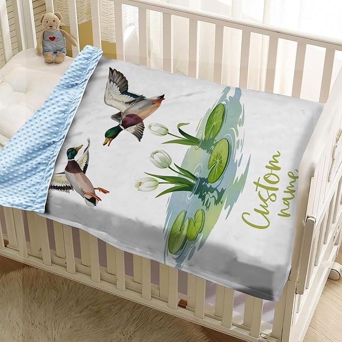 Personalized Baby Blanket with Name – Duck Theme Soft Receiving Blanket for Newborn Boys, Custom, Rustic Nursery Decor for Toddlers