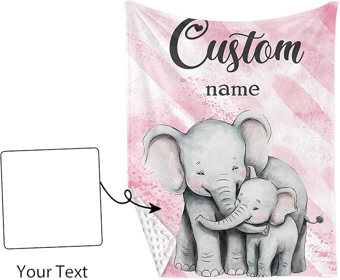 Custom Baby Crib Bedding Set,Personalized Name Pink Elephant Pattern Nursery Bed Set 4 Piece,Baby Blanket Fitted Sheet Nursery Rug Wall Art Set,Custom Room Decor Idea Gift for Newborns Boys Girls