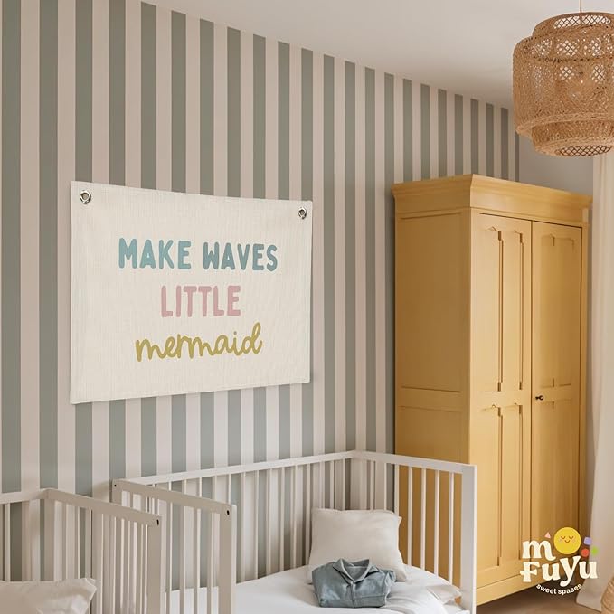 Mermaid Girls Room Decor, Ocean Room Decor Kids Wall Banner, Make Waves Little Mermaid Wall Hanging Banner Decor for Baby Nursery Little Girls Playroom Bedroom Bathroom 20x30