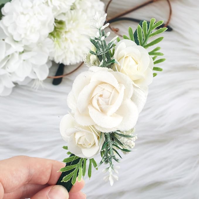 Flower Headbands for Girls Kids Toddlers Rose Floral Headpiece Non Slip Elegant Wedding Flower Crown Hairband Spring Summer Fashion Cloth Headdress Accessories for Birthday Party (Green)