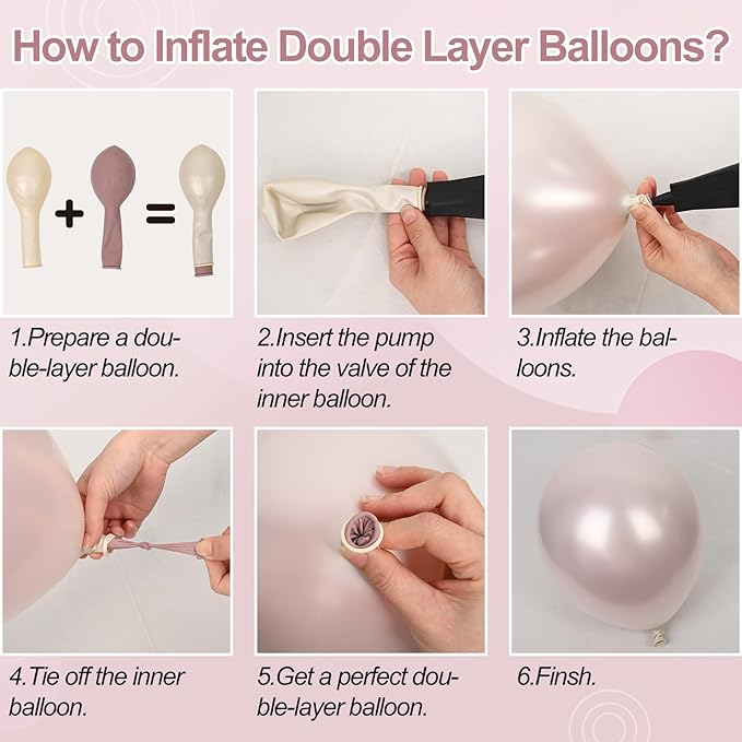 Dusty Pink Balloons, 12 Inch Double Stuffed Blush Pale Light Pink and Pearl Balloon Clear Balloon for Women Girls Baby Shower Bridal Shower Wedding Boho Birthday Party Decorations