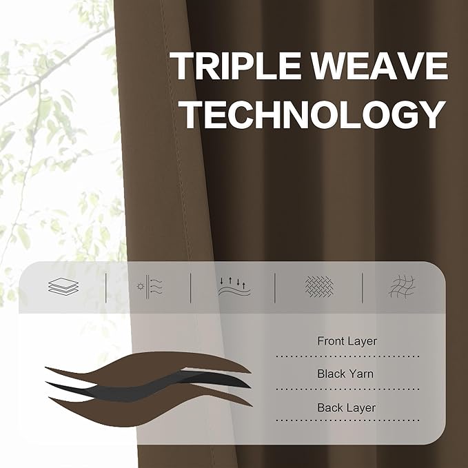 DUALIFE Blackout Curtains/Drapes 120 Inches Long, Light Blocking Privacy Draperies,52 inches by 120 inch,2 Panels,Brown