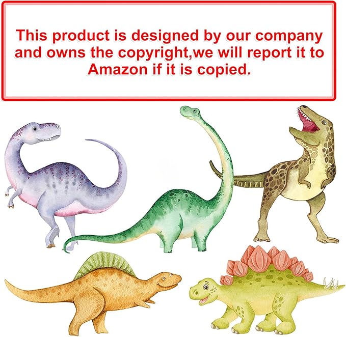Sinekong Dinosaur Wall Decals Glow in The Dark Vinyl Watercolor Dinosaur Decal Large Removable Dino Wall Stickers for Boys Bedroom Kids Girls Baby Nursery Playroom Living Room Wall Decor