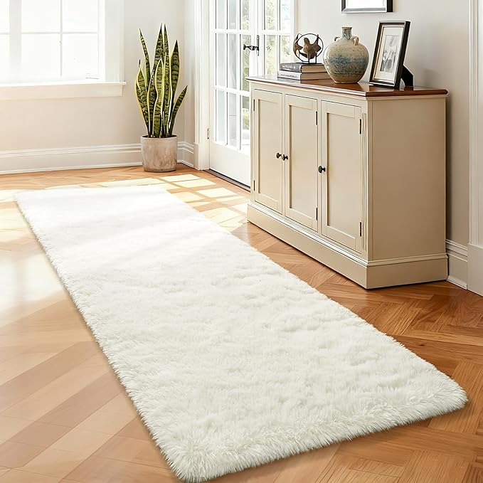 Merelax Soft Area Rug Fluffy Rugs for Living Room Bedroom, 2x8 Runner Rug for Hallway, Shag Furry Bedside Rug Non-Slip Plush Nursery Kids Room Dorm Indoor Floor Carpet, Ivory