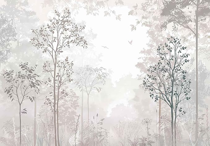 Foggy Forest Wallpaper Mural Vintage Woodland Large Wall Mural for Living Room Bedroom Bathroom (Not Self-Adhesive)