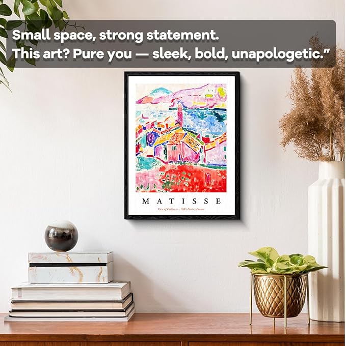 Fauvist Coastal Village Wall Art, vibrant seaside rooftops, fauvist wall decor, matte finish framed canvas print, art history poster, for living room studio art lovers gift, 12x15 inch