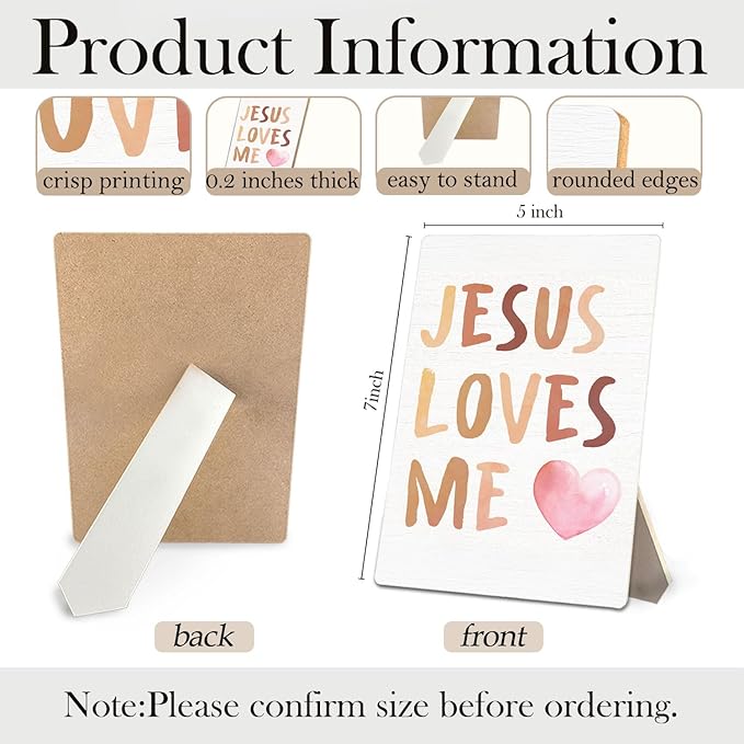 Baby Girl Boy Nursery Decor, Jesus Loves Me Boho Christian Nursery Wooden Stand Sign 5x7 Inch, Religious Bible Verse Decorations Signs for Toddler Girls Boys Room Desk Table Decor