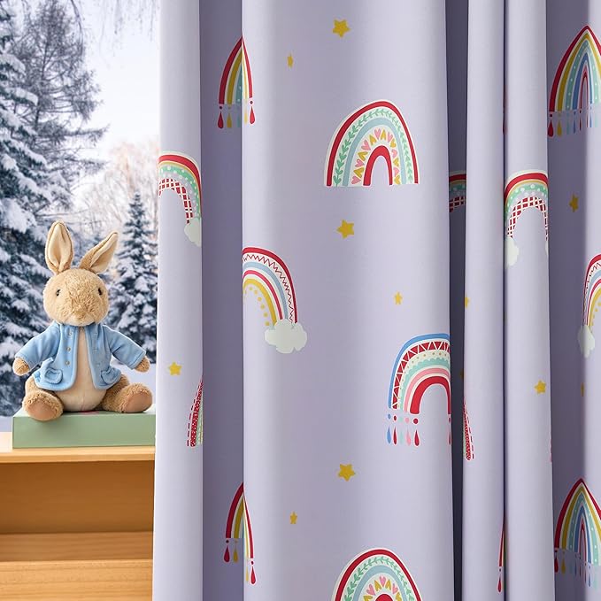 jinchan Nursery Blackout Curtains for Kids Room Rainbow Purple Curtains Cute Girls Bedroom Dorm Playroom Window Treatment Grommet Thermal Insulated Room Darkening 2 Panels 84 Inch Length