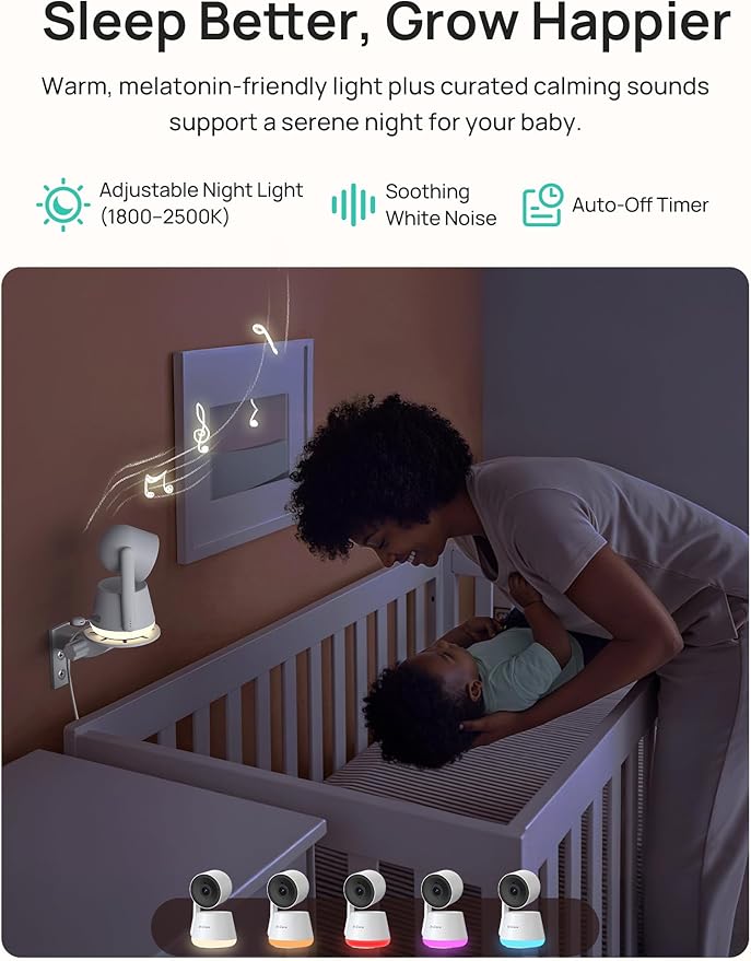 Dr.Care LumiView Smart WiFi Baby Monitor with Clip Mount - 5" 1080P FHD & 2K Camera App Control, Privacy Mode, 5000mAh Removable Battery, Cry & Motion Alerts, HD Night Vision, RGB Night Light