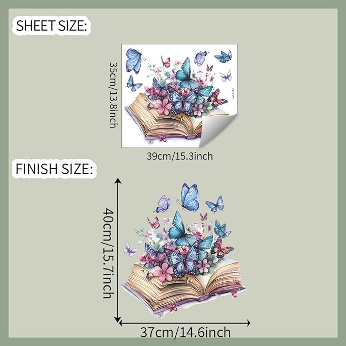 Magic Book Wall Decals Colorful Flower Butterfly Wall Stickers, Purple Butterflies Decoration for Girls & Boys Bedroom Removable Vinyl Peel and Stick for Living Room, Bathroom, Library