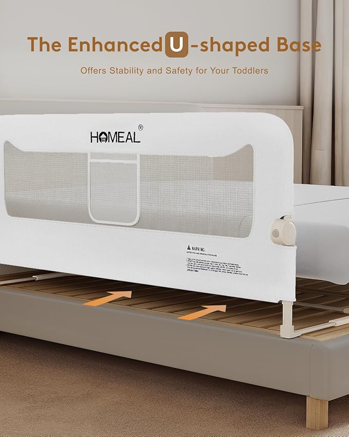 HOMEAL Bed Rail for Toddlers, 32in Swing Down Toddler Bed Rails with U-Shape Base, Foldable Baby Bed Rail Guard for Twin, Full, Queen, King Beds, Bed Rail for Baby, White