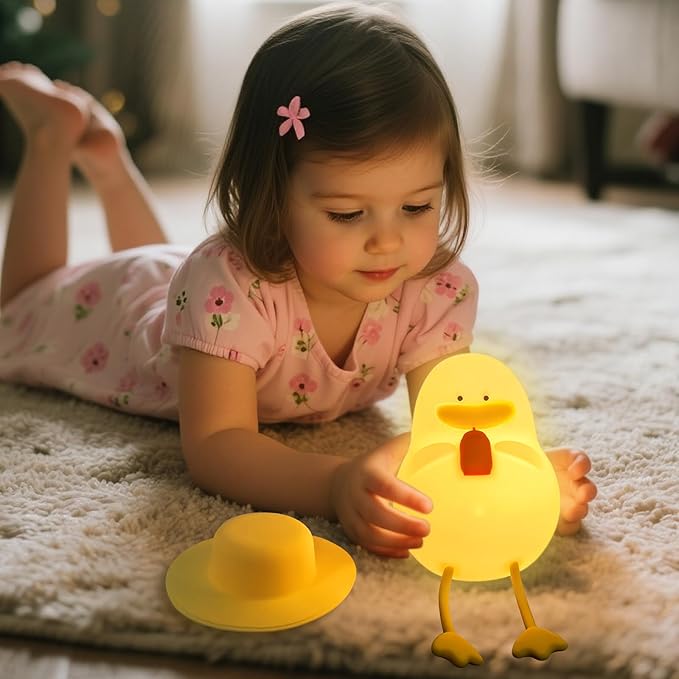 Cute Duck Night Light for Kids - 7 Color Squishy Silicone Duck Lamp, Rechargeable Portable Tap Control Duck Light for Nursery Bedside Room Decor Gift for Baby Boy Girl Birthday Christmas