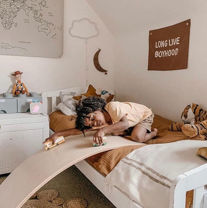 Canvas Long Live Boyhood Banner Wall Flag Wall Art for Nursery, 12"x 16" Modern Kids Room Decor Canvas Banner Brown Flag