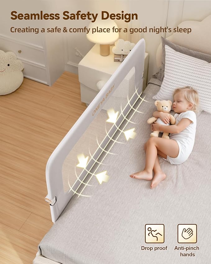 Baby Bed Rail Guard, 59in Thickened Toddler Bed Rail for Toddlers, Extral Tall Swing Down Kids Child Safety Side Railing Guards/Rails for Twin, Full, Queen, King Bunk Size Bed, White/Grey, 27”H