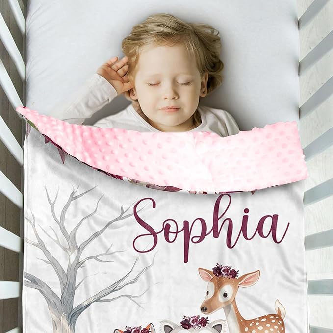 Personalized Baby Blankets for Boys Girls, Custom Name Rose Animal Baby Blanket, Soft Receiving Blanket for Newborns and Toddlers, Ideal for Baby Showers and Nursery Decor