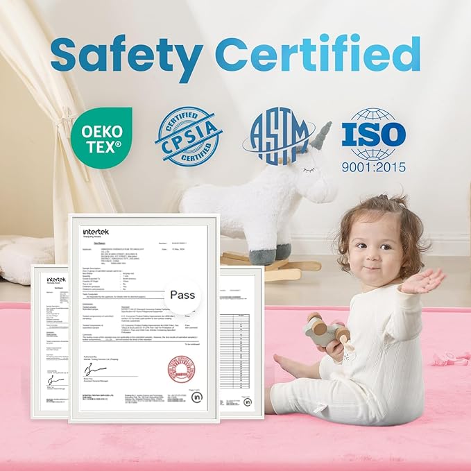 1.3" Thick Foam Baby Play Mat Extra Large 79x158, Basic Padded Plush Tummy Time Crawling Mat, Non-Slip Support Area Rug for Playroom Nursey Living Room (Pink)