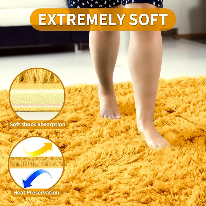 Merelax Modern Soft Fluffy Large Shaggy Rug for Bedroom Livingroom Dorm Kids Room Indoor Home Decorative, Non-Slip Plush Furry Fur Area Rugs Comfy Nursery Accent Floor Carpet 5x8 Feet, Orange