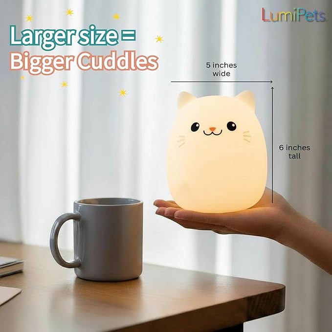 Lumipets Clive The Cat Squishy Silicone Night Light for Kids | Cute Night Light with Remote & Touch Control for Baby & Toddler Bedrooms | Color Changing Portable Animal Nightlight | Kids Mood Lamp