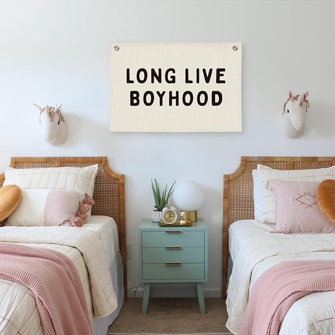 Long Live Boyhood Banner, Boy Nursery Decor, Linen Banner Wall Hanging Flag Decor for Nursery Playroom Toddler Boys Kids Room