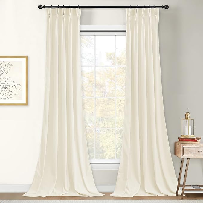StangH Pinch Pleated Velvet Curtains 108 inches Long, Ivory White Privacy Light Dimming Nursery Bedroom Drapes Elegant Floor to Ceiling Backdrops for Wedding, W30 x L108, 2 Panels