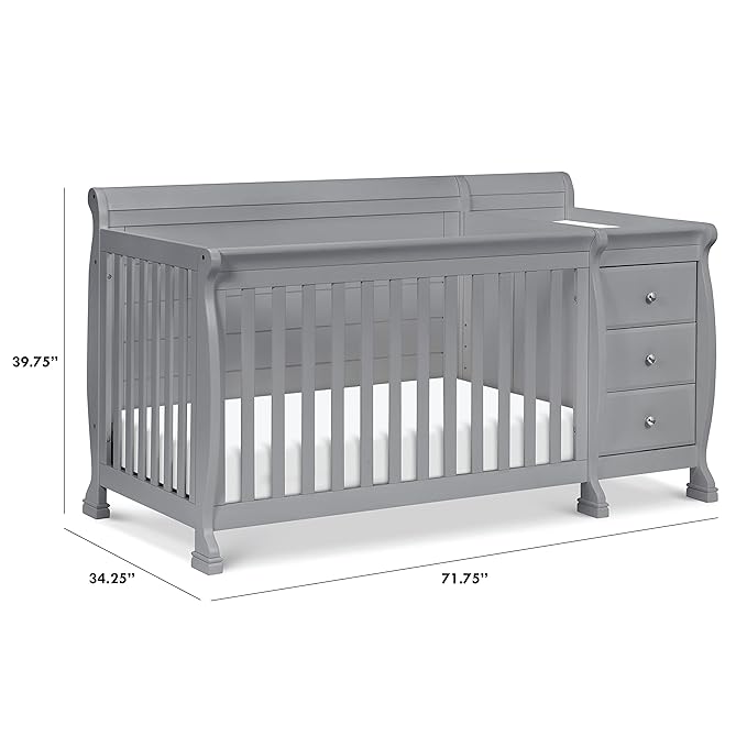 DaVinci Kalani 4-in-1 Convertible Baby Crib & Changing Table Combo - GREENGUARD Gold Certified - Toddler Bed, Daybed, Full-Size Bed Conversion - 4 Adjustable Mattress Heights - Gray