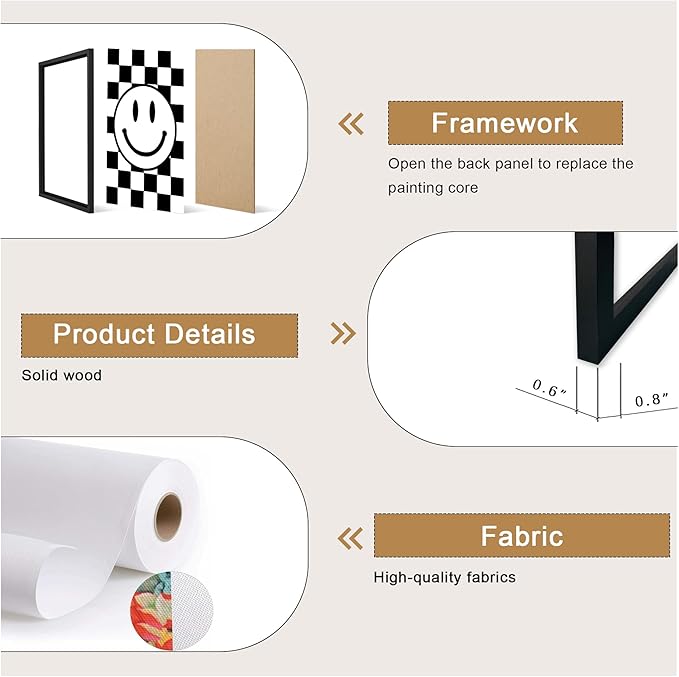 arfitest Boy's Room Wall Art Children's Canvas Wall Decoration Black Checkered Smiling Face Poster Picture Retro Game Room Bedroom Art Print 12x16 inch Frame 3-Piece Set