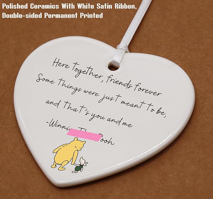 Heart Shaped Christmas Ornament-Friendship Farewell Gift-Goodbye Leaving Present for Best Friends Forever Keepsake Ceramic Sign Plaque Decor