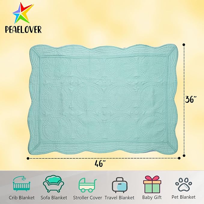 PEACELOVER Embossed Neutral Baby Quilt Durable, Lightweight Baby Blankets Four Seasons for Personlized Monogram Cotton Quilted Blanket Toddler Quilt for Boys and Girls 46x36 Inches (Green)
