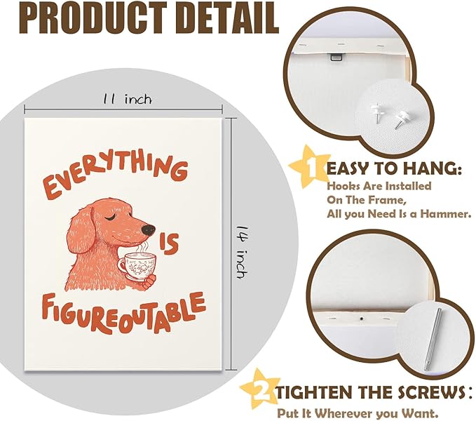 URLLUAE Everything is Figureoutable Inspirational Canvas Poster Wall Art 11x14 Inch, Coffee Dog Motivational Positive Affirmations Canvas Prints Wall Decor for Bedroom Living Room Home Office