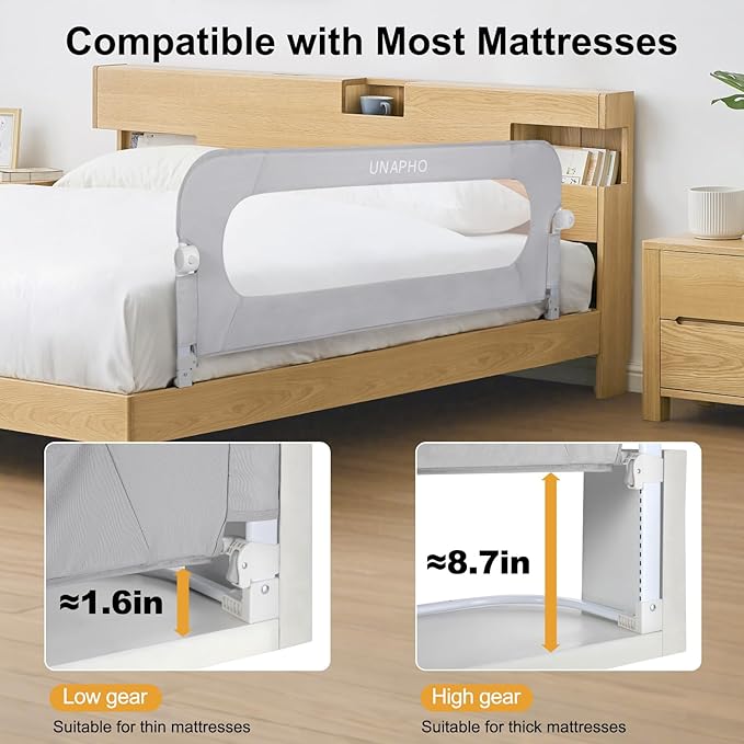 Bed Rail for Toddlers,Swing Down Kids Beds Rails Guard for Twin,Full,Queen,Bunk Size Bed,Extra Tall Child Bed Rail Guard with Reinforced Anchor Safety System(Grey,40 Inch,1 Side)
