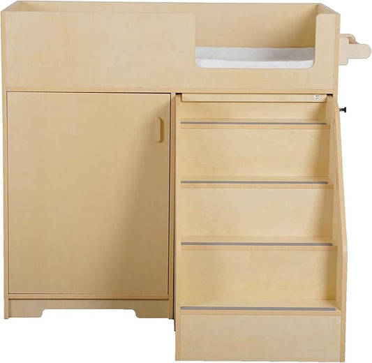 Portable Changing Table Dresser with Stairs on Wheels – Wooden Diaper Changing Station with 2 Storage Shelves, Paper Roller, and Changing Pad - Perfect for Babies and Toddlers