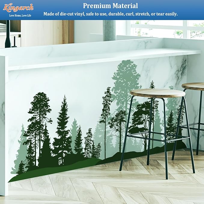 Large Forest Wall Decals, Green Pines in Fir Trees Peel and Stick Vinyl Wall Stickers & Murals, Removable Home Room Wall Decor for Bedroom Living Room Bedroom Classroom Office Nursery