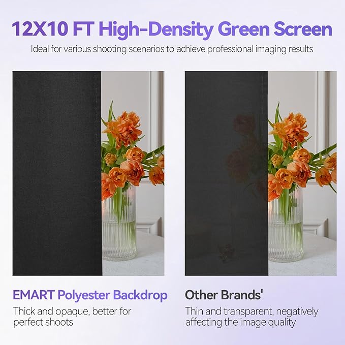 EMART 8.5X 10 ft Adjustable Photography Backdrop Stand Kit with 12x 10ft Black Curtain and Portable Large Format Screen with Polyester Material for Party, Live Game, Interviews, YouTube, TIK Tok
