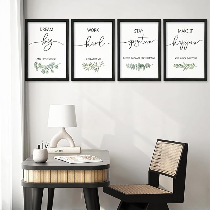 YWJKWLGS Inspirational Quote Wall Art Set 16x24 Inch Set of 4 Motivational Home & Office Decor for Positive Family Encouragement Wooden Framed Signs (Black)