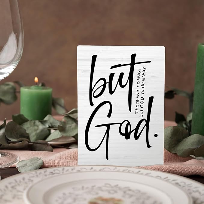 Christian Sign, But God Bible Verse Wooden Stand Sign 5x7 Inch, Christian Gifts for Women Men, Religious Decorations for Home Office Church Prayer Room Desk Table Decor