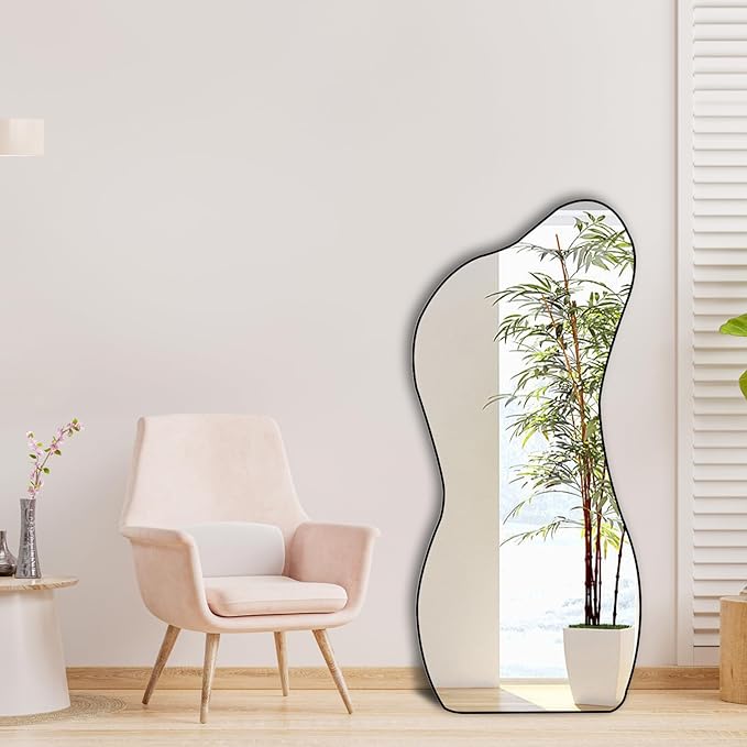 POZINO Irregular Mirror, Asymmetrical Wall Mirror, 47.2"x22" Frameless Abstract Mirrors for Wall, Modern Unique Shape Mirrors for Living Room Bathroom Bedroom Entryway Hallway