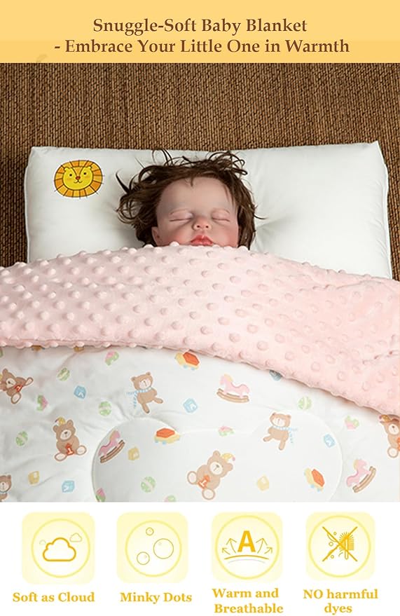 Cuite Pumpkin Newborn Infant Baby Comforter for Pack and Play Bassinet,Down Alternative Toddler Comforter for Crib Bed,40" x 40" Small Crib Quilt for Girls,Baby Quilted Minky Blanket for Daycare（pink）