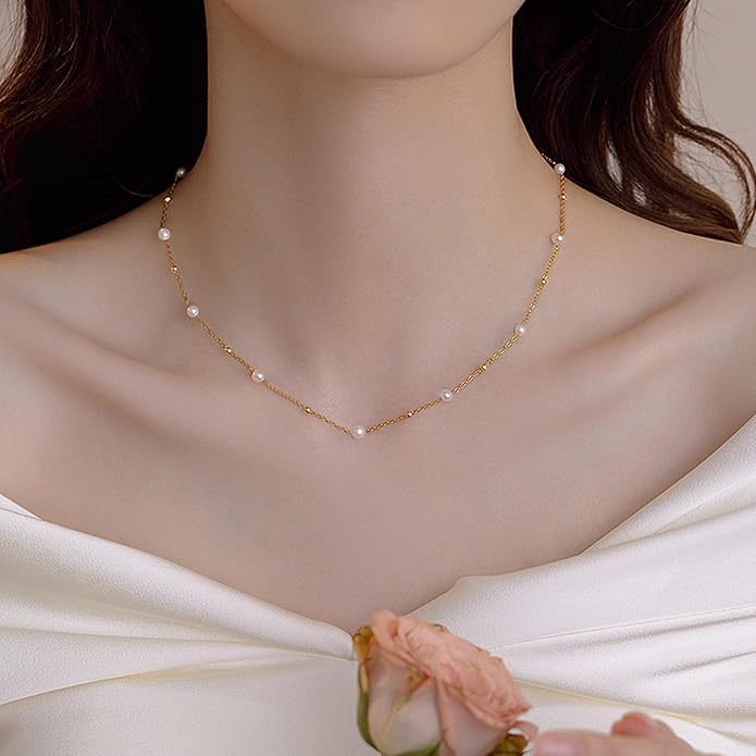 SmileBelle Pearl Necklaces for Women, Daisy Pearl Choker as Christmas Stocking Stuffers for Teens, Silver Daisy Pearls Jewelry Trendy Stuff Birthday Gifts 3 Pearls White Necklace as Wedding Jewelry