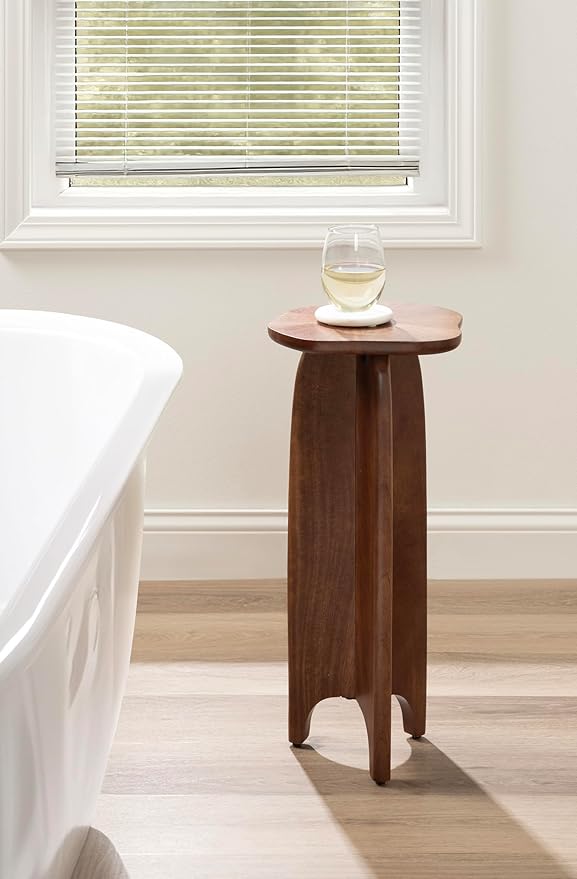 Kate and Laurel Kanna Modern Pieced Mango Wood Round Drink Table, 11 x 11 x 24, Walnut Brown, Mid-Century Scalloped Wooden Mini Side Table for Use as Indoor Plant Stand or Living Room Decor Accent