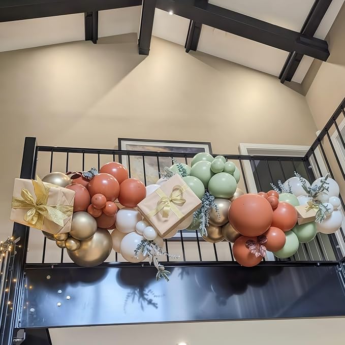 Fall Balloons Set, 12 Inch Thanksgiving Balloons, Retro Burnt Terracotta Rust Orange Dusty Sage Mint Green White Metallic Gold Latex Balloon for Thanksgiving Autumn Harvest Fall Birthday Decorations