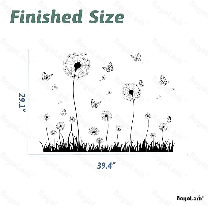 Dandelion and Butterfly Wall Decals Removable Black and White Nature Vinyl Stickers for Nursery Living Room and Bathroom Decor Peel and Stick Minimalist Botanical Wall Art