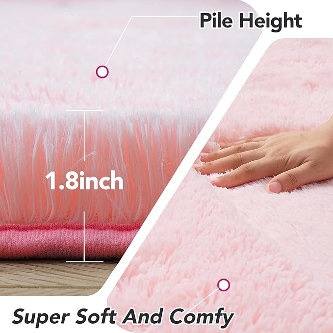Pink Round Rug for Living Room: 6x6 Feet Shag Area Rugs for Living Room- Ultra Soft Fluffy Furry Girls Bedroom Carpet- Plush Rugs for Girls & Kids Room, Home Decor (6ft, Pink)