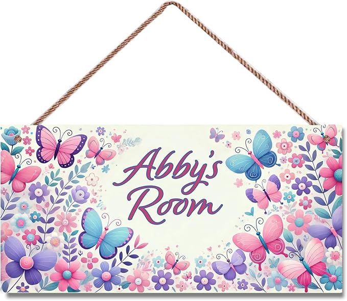 Personalized Name Sign Flowers Wall Art Decor For Girls Bedroom Nursery Room Door Wood Plaque Hanging Wall Art Decor For Kids Room