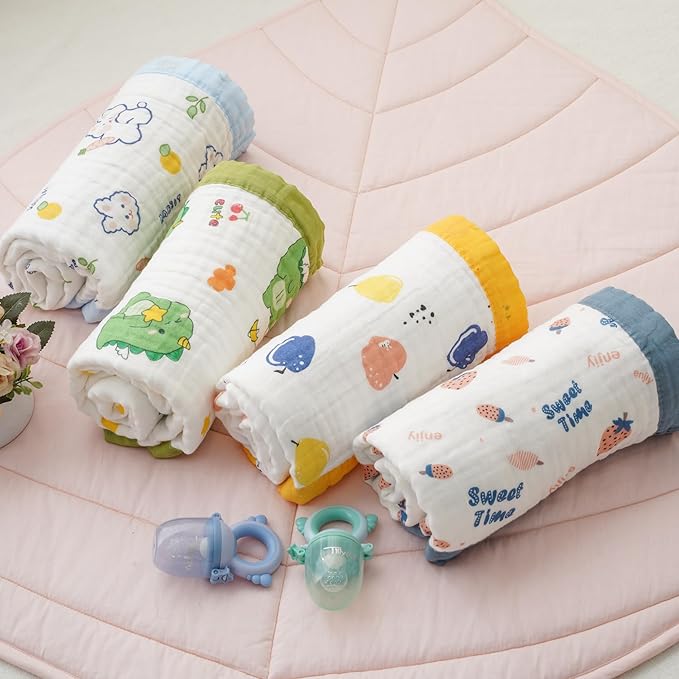 Muslin Baby Blankets, Nursery Blankets for Boys Girls, Swaddle Blankets Neutral Soft Lightweight Toddler and Kids Throw Blankets (Lemon Bunny)