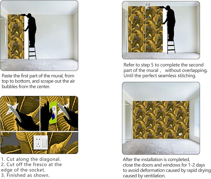 Vintage Gold Banana Leaf Bathroom wallpeper Living Room Bedroom Tropical Plant Wall Mural - 160"x108" (Not Peel and Stick)