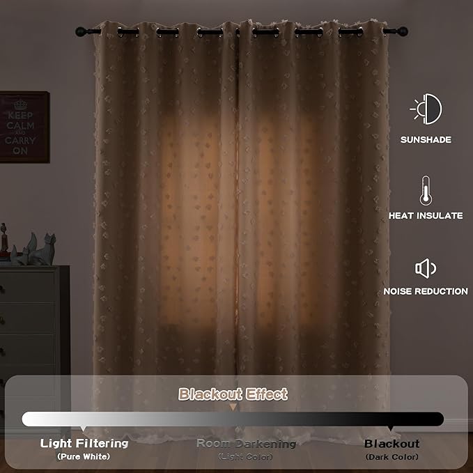 MYSKY HOME Beige Curtains for Girls Bedroom 84 Inches Long Blackout Nursery Curtains Double Layer Beige Pom Pom Sheer Overlay for Toddler Room Grommet Privacy Room Darkening Window Drapes 52" x 84"